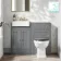 Monaco Fog Grey Combination Vanity Basin and Hudson Toilet with Wooden Seat 1000mm - Brushed Brass Accents