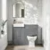 Monaco Fog Grey Combination Vanity Basin and Hudson Toilet with Wooden Seat 1000mm - Brushed Brass Accents