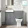 Monaco Fog Grey Combination Vanity Basin with Marble Top & Hudson Toilet with Wooden Seat 1000mm - Brushed Brass Accents