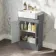 Monaco Fog Grey Combination Vanity Basin with Marble Top & Hudson Toilet with Wooden Seat 1000mm - Brushed Brass Accents