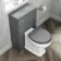 Monaco Fog Grey Combination Vanity Basin with Marble Top & Hudson Toilet with Wooden Seat 1000mm - Brushed Brass Accents