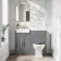 Monaco Fog Grey Combination Vanity Basin with Marble Top & Hudson Toilet with Wooden Seat 1000mm - Brass Knurled Handles
