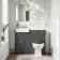 Monaco Slate Grey Combination Vanity Basin with Marble Top & Hudson Toilet with Wooden Seat 1000mm - Brass Knurled Handles