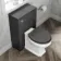Monaco Slate Grey Combination Vanity Basin with Marble Top & Hudson Toilet with Wooden Seat 1000mm - Brass Knurled Handles