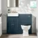 Monaco Navy Blue Combination Vanity Basin and Hudson Toilet with Wooden Seat 1000mm - Brushed Brass Accents