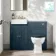 Monaco Navy Blue Combination Vanity Basin with Marble Top & Hudson Toilet with Wooden Seat 1000mm - Brushed Brass Accents