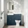 Monaco Navy Blue Combination Vanity Basin with Marble Top & Hudson Toilet with Wooden Seat 1000mm - Brushed Brass Accents