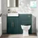 Monaco Mystic Green Combination Vanity Basin and Hudson Toilet with Wooden Seat 1000mm - Brass Knurled Handles