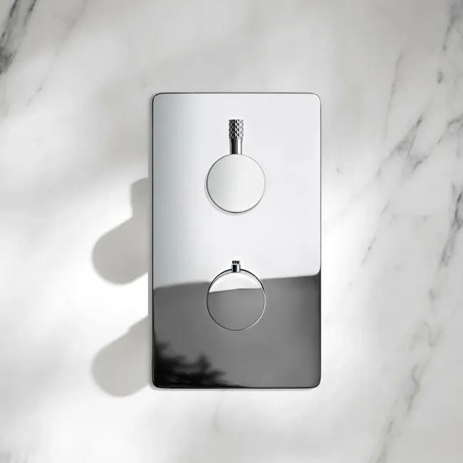 Suir Premium Chrome Round Thermostatic Shower Valve with Knurled Detailing - 2 Outlet