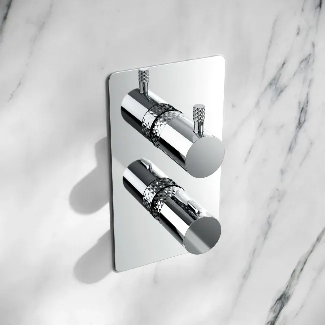 Suir Premium Chrome Round Thermostatic Shower Valve with Knurled Detailing - 2 Outlet