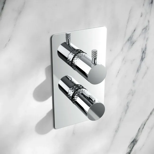 Suir Premium Chrome Round Thermostatic Shower Valve with Knurled Detailing - 3 Outlet