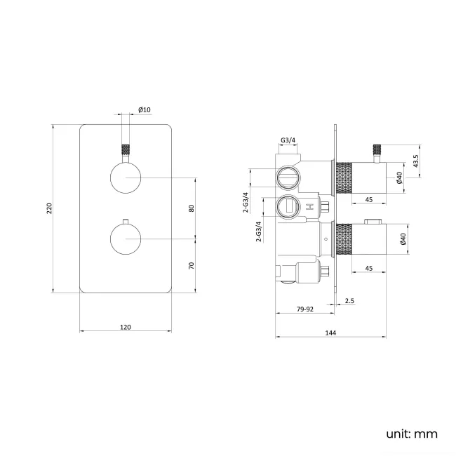 Suir Premium Chrome Round Thermostatic Shower Valve with Knurled Detailing - 3 Outlet
