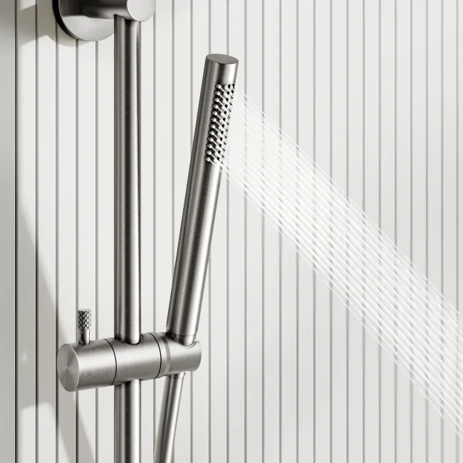Suir Premium Brushed Nickel Round Thermostatic Shower Set with Knurled Detailing