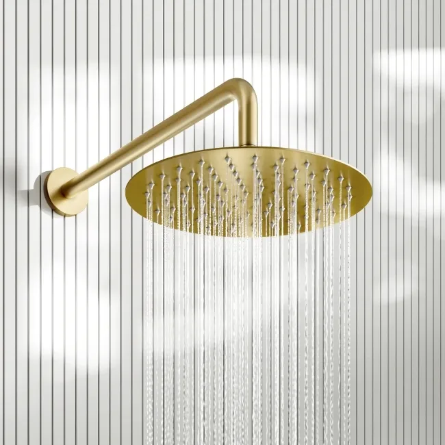Suir Premium Brushed Brass Round Thermostatic Shower Set with Knurled Detailing
