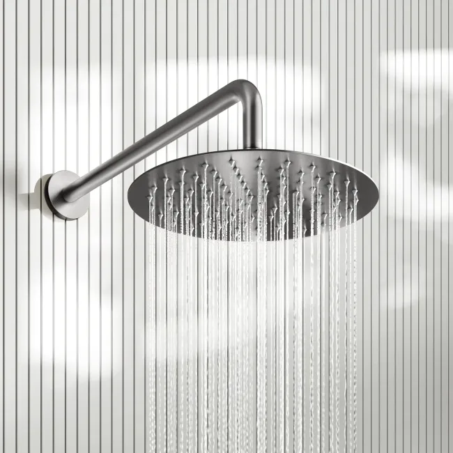 Suir Premium Brushed Gunmetal Round Thermostatic Shower Set with Knurled Detailing