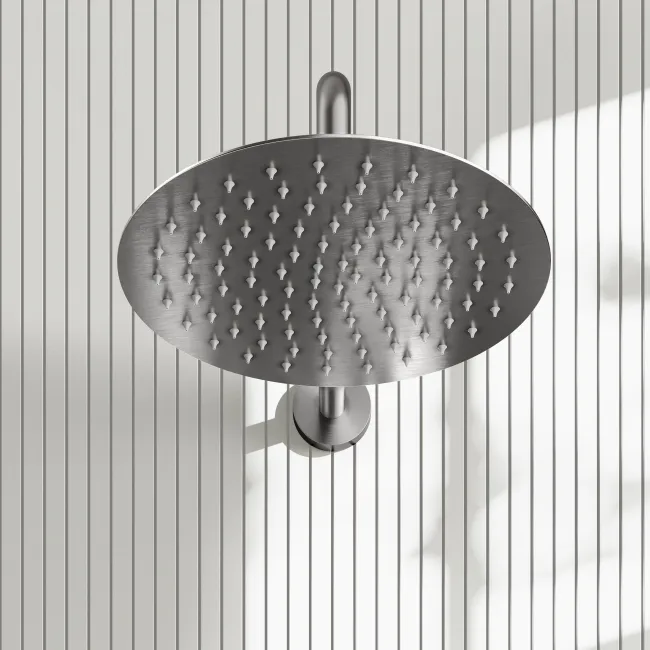 Suir Premium Brushed Gunmetal Round Thermostatic Shower Set with Knurled Detailing