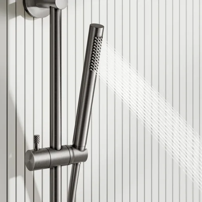 Suir Premium Brushed Gunmetal Round Thermostatic Shower Set with Knurled Detailing