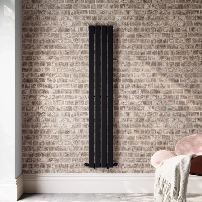 Faro Matt Black Double Flat Panel Vertical Radiator 1600x280mm
