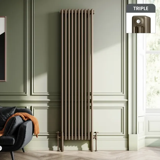 Athens Antique Gold Triple Column Vertical Traditional Radiator 1800x470mm