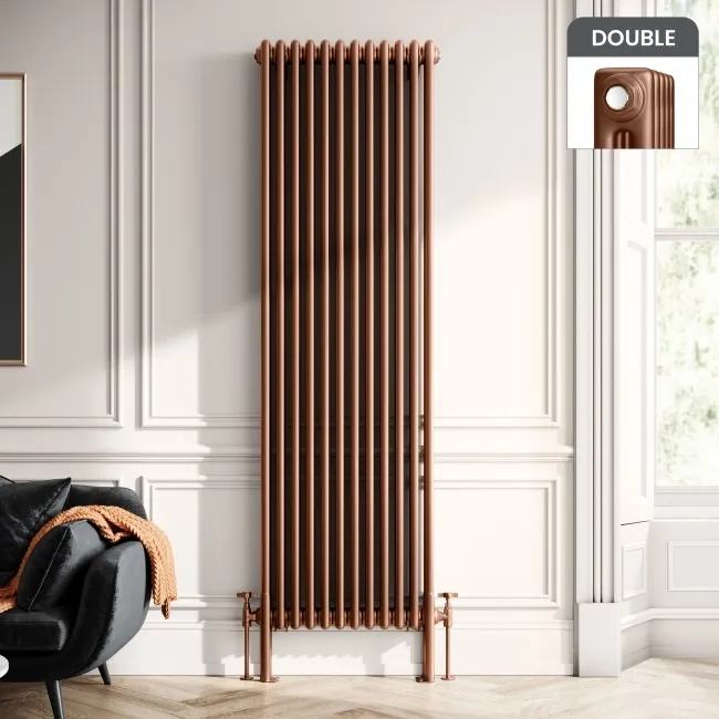 Athens Antique Copper Double Column Vertical Traditional Radiator 1800x560mm
