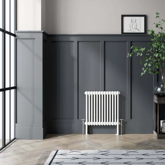 Athens White Double Column Horizontal Traditional Radiator 600x605mm