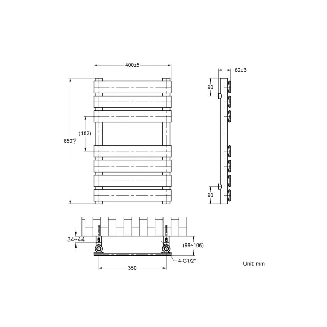 Santorini Brushed Brass Flat Panel Heated Towel Rail 650x400mm