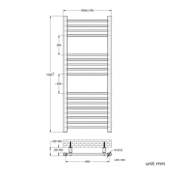 Barcelona Inky Blue Straight Heated Towel Rail 1200x500mm