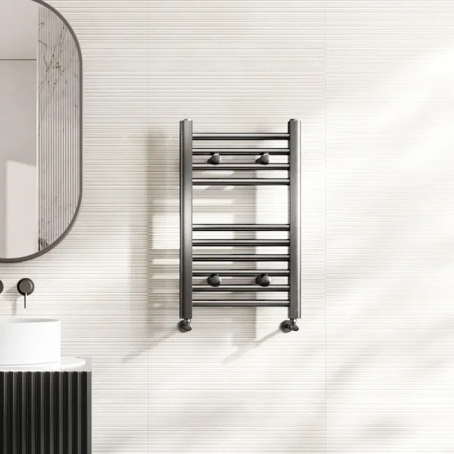 Naples Premium Brushed Gunmetal Straight Heated Towel Rail 650x400mm