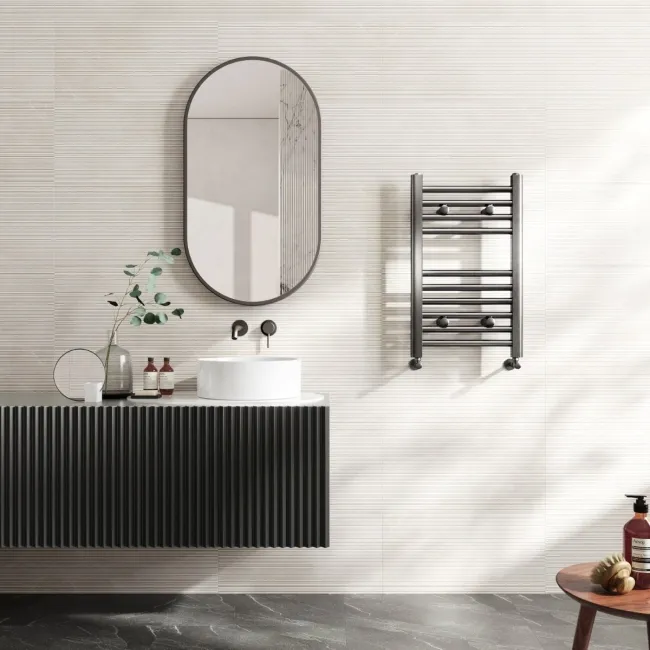 Naples Premium Brushed Gunmetal Straight Heated Towel Rail 650x400mm