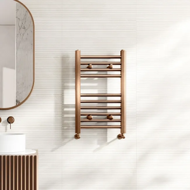 Naples Premium Brushed Copper Straight Heated Towel Rail 650x400mm