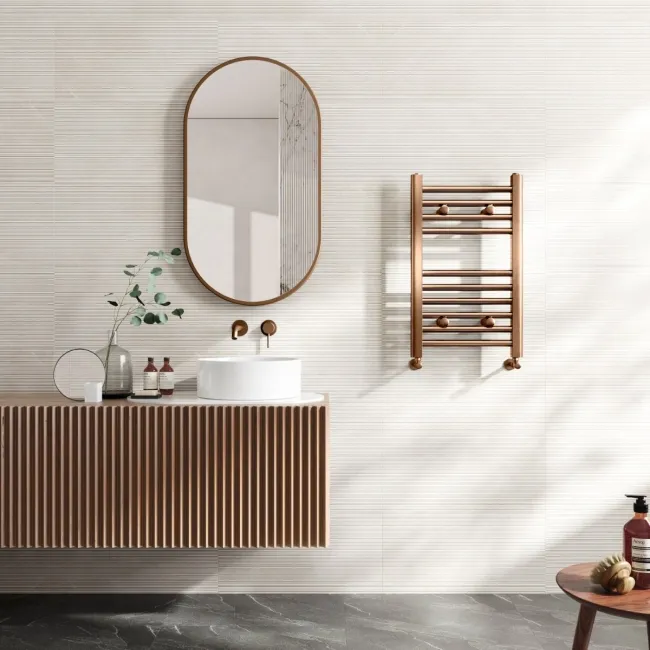 Naples Premium Brushed Copper Straight Heated Towel Rail 650x400mm