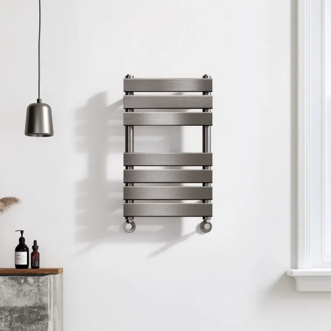 Santorini Brushed Gunmetal Flat Panel Heated Towel Rail 650x400mm