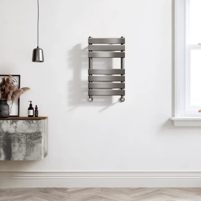 Santorini Brushed Gunmetal Flat Panel Heated Towel Rail 650x400mm