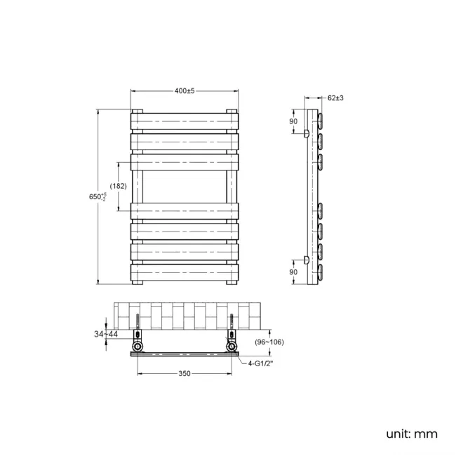 Santorini Brushed Gunmetal Flat Panel Heated Towel Rail 650x400mm