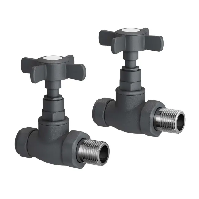 Anthracite Straight Traditional Manual Radiator Valves (Pair) Standard 15mm