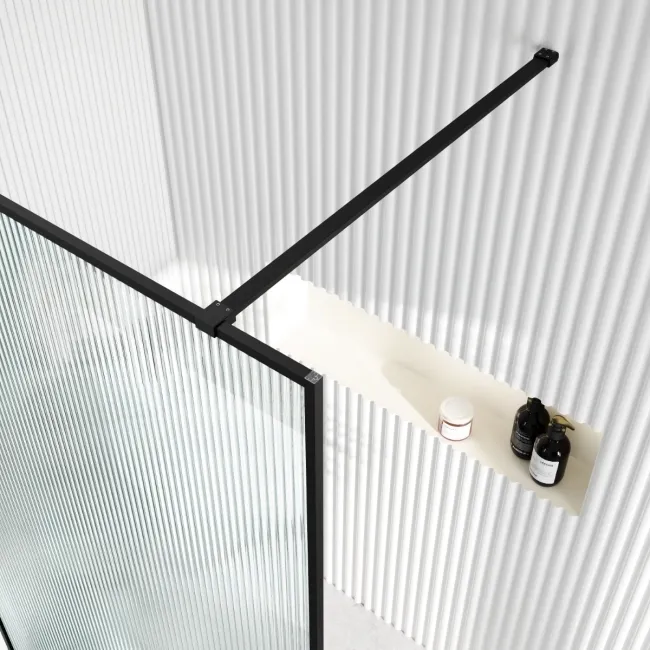 Munich Fluted Effect Matt Black Framed Easy Clean 8mm Wet Room Shower Glass Panel 1400mm