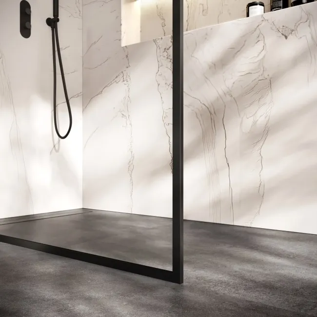 Antwerp Matt Black Framed Easy Clean 8mm Wet Room Shower Glass Panel 1400mm