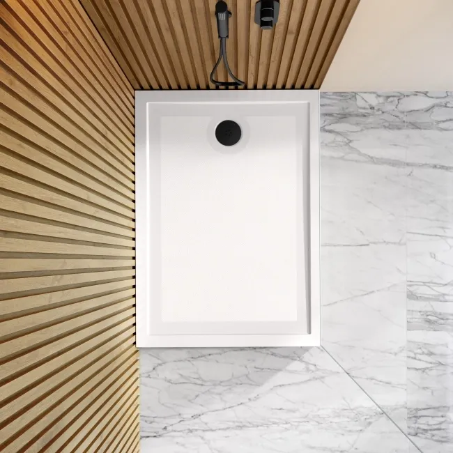 Doha Rectangular Gloss White Anti-slip Stone Shower Tray 1000x800mm