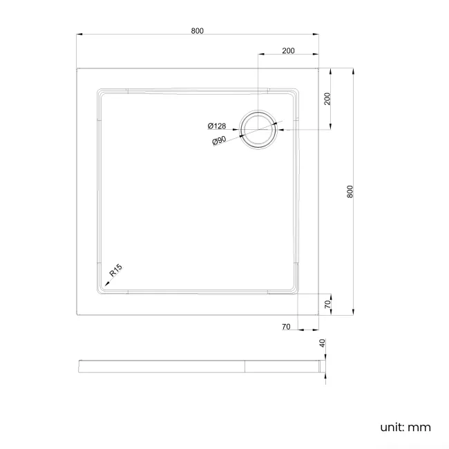 Cairo Square SMC Composite Shower Tray 800x800mm