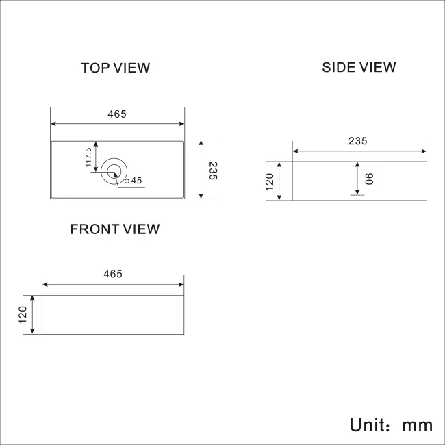 Cleveland Rectangular Counter Top Basin 465mm