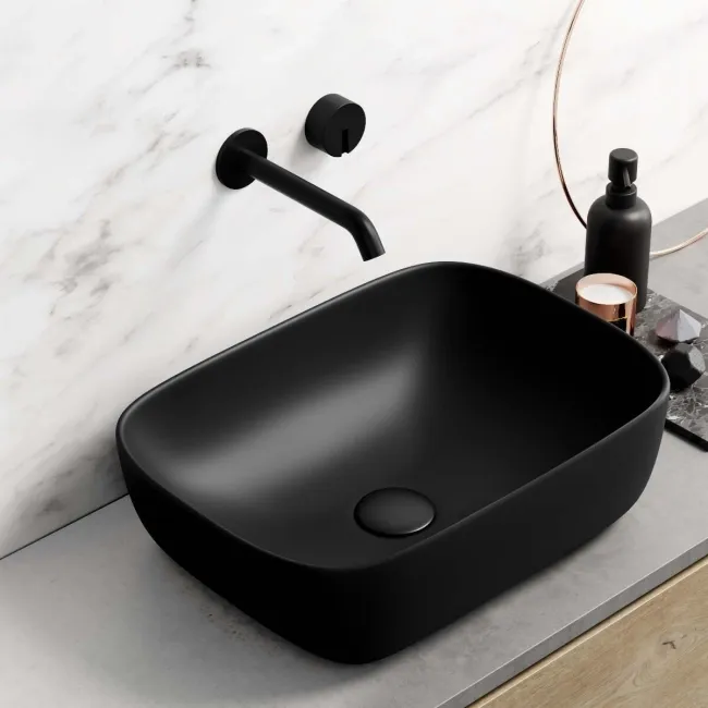 Carolina Matt Black Curved Rectangular Counter Top Basin 465mm