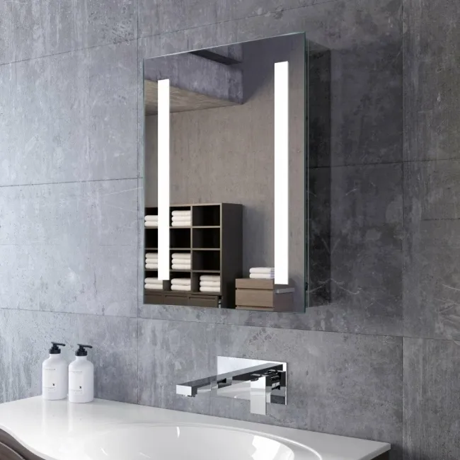 Emielia Battery Powered Illuminated LED Cloakroom Mirror Cabinet 600x450mm
