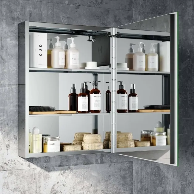 Emielia Battery Powered Illuminated LED Cloakroom Mirror Cabinet 600x450mm