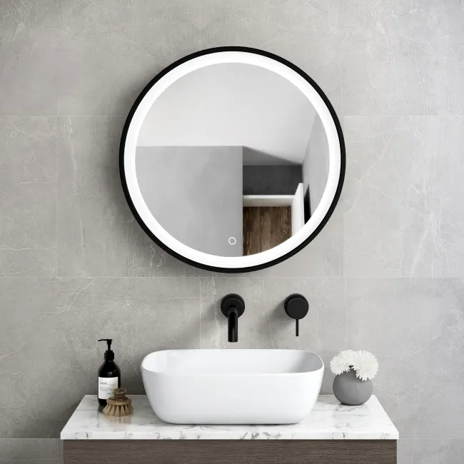 Mollie Black Framed Round Illuminated LED Mirror Cabinet 600mm