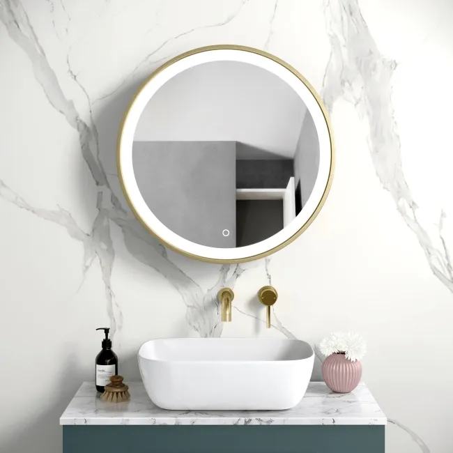 Mollie Matt Brass Round Illuminated LED Mirror Cabinet 600mm