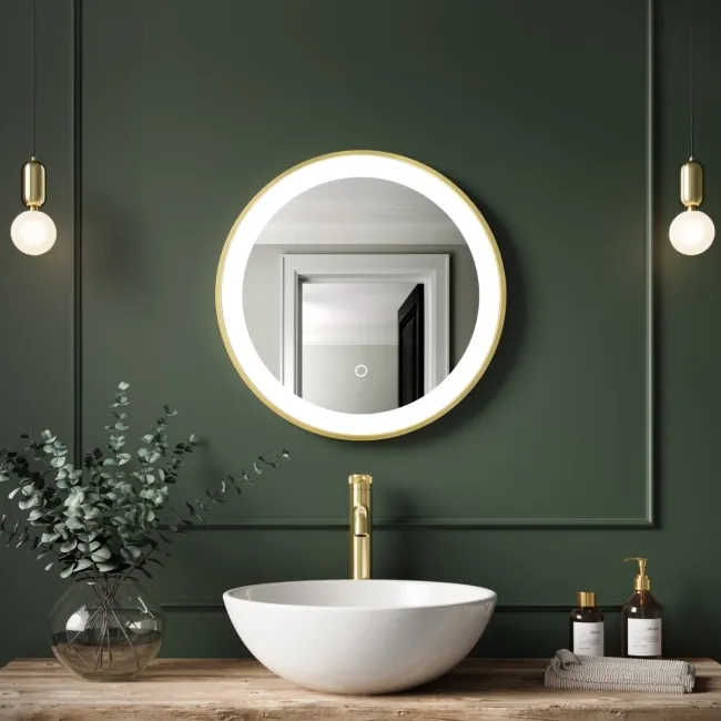 Delilah Brushed Brass Round Illuminated LED Mirror 500mm 