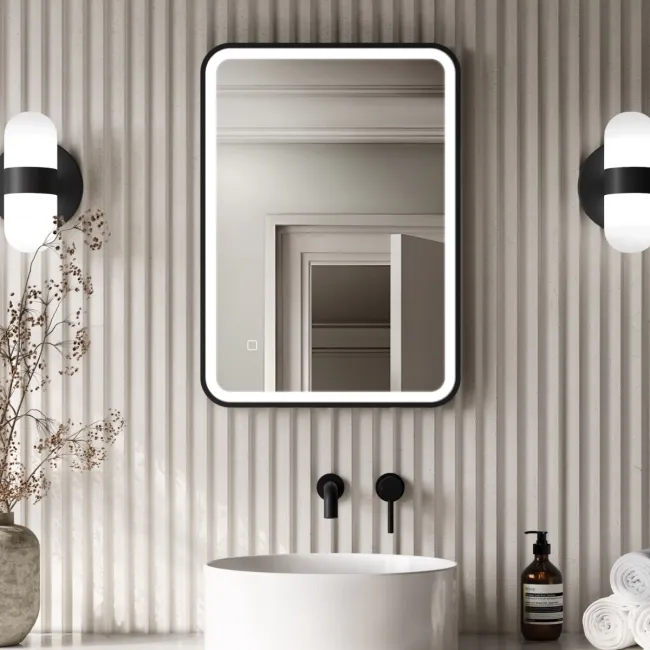 Mila Black Framed Illuminated LED Mirror 700x500mm