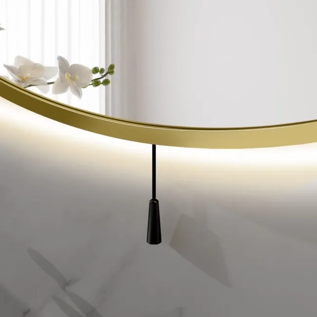 Delilah Battery Powered Brushed Brass Round Backlit LED Mirror 600mm