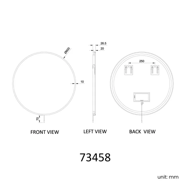 Delilah Battery Powered Brushed Brass Round Backlit LED Mirror 600mm