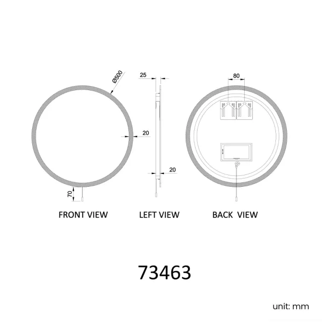Grace Battery Powered Illuminated LED Mirror 500mm